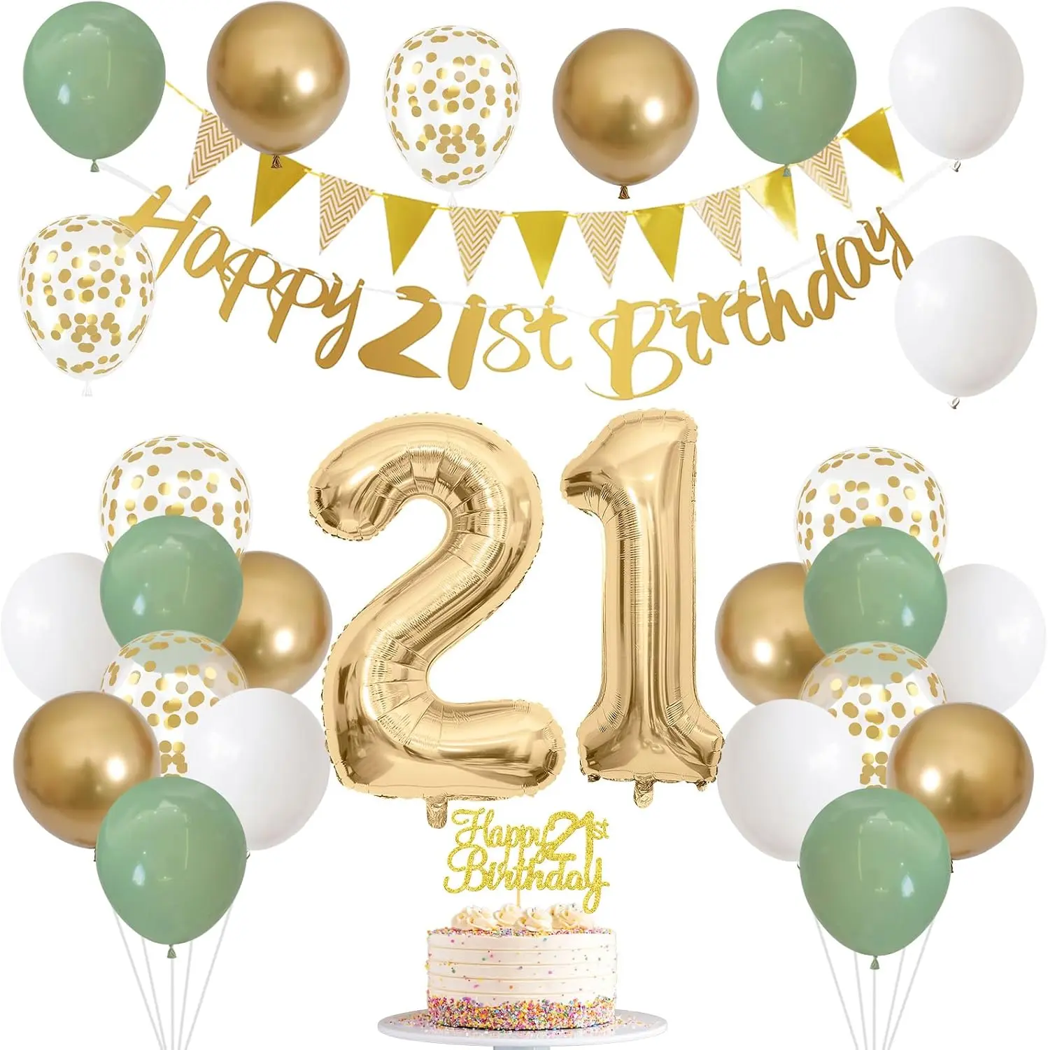 21st Sage Green Birthday Decorations, Boho Green White Gold Balloons Decorations for Girls, Happy 21 Birthday Party Supplies with Happy Birthday banner, Number Foil Balloon, Cake Topper - Home Improvement.
