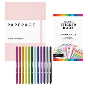 PAPERAGE Creative Stationery Bundle – Blank Journal, Planner Stickers & Felt Tip Pens Set (Build Your Own Journaling Kit)