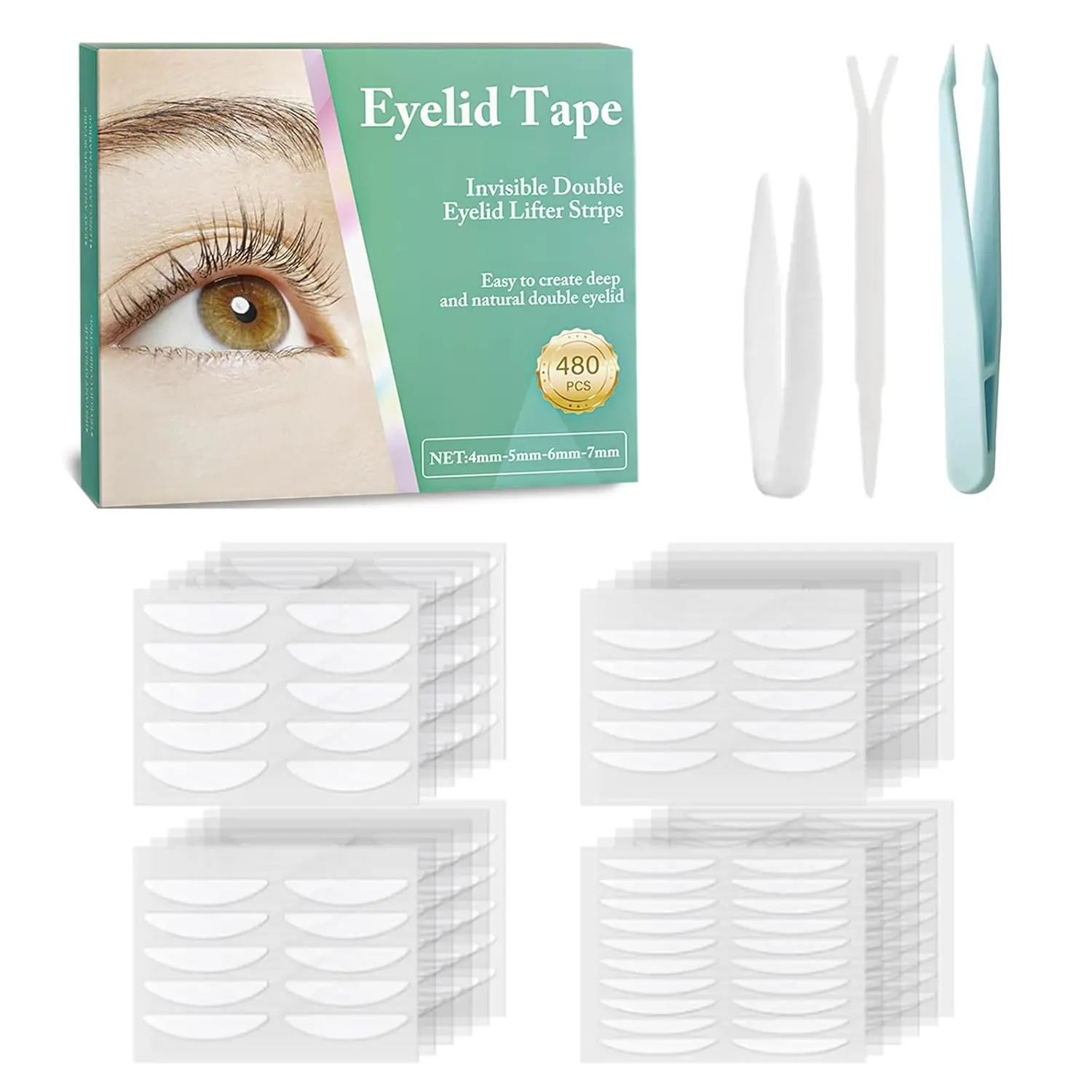 Invisible Eyelid Tape, 480 Pcs Medical Gel Fiber Strips for Instant Lift - Waterproof, Long Lasting Cosmetic Makeup for Hooded Eyes, All Skin Types