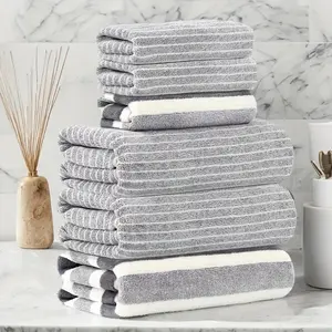 6-Piece Set: 3 Towels 3 Bath Towels -  Absorbent, Quick-Drying & Soft. Perfect for Home, Beach, Outdoor Use. Ideal Holiday Gift with Modern Stripe Pattern. Stylish Beach Towels & Facial Towels for Daily, Travel & Vacation Needs