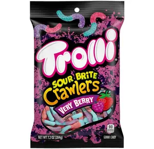 Trolli Sour Brite Crawlers, Candy, Very Berry, Sweet and Sour, Gummy Worms, Back to School Sweet Treat, 7.2 oz
