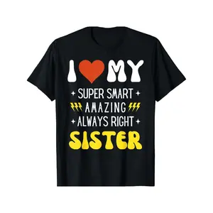 I Heart Love My SISTER Funny Family Matching Retro T-Shirt