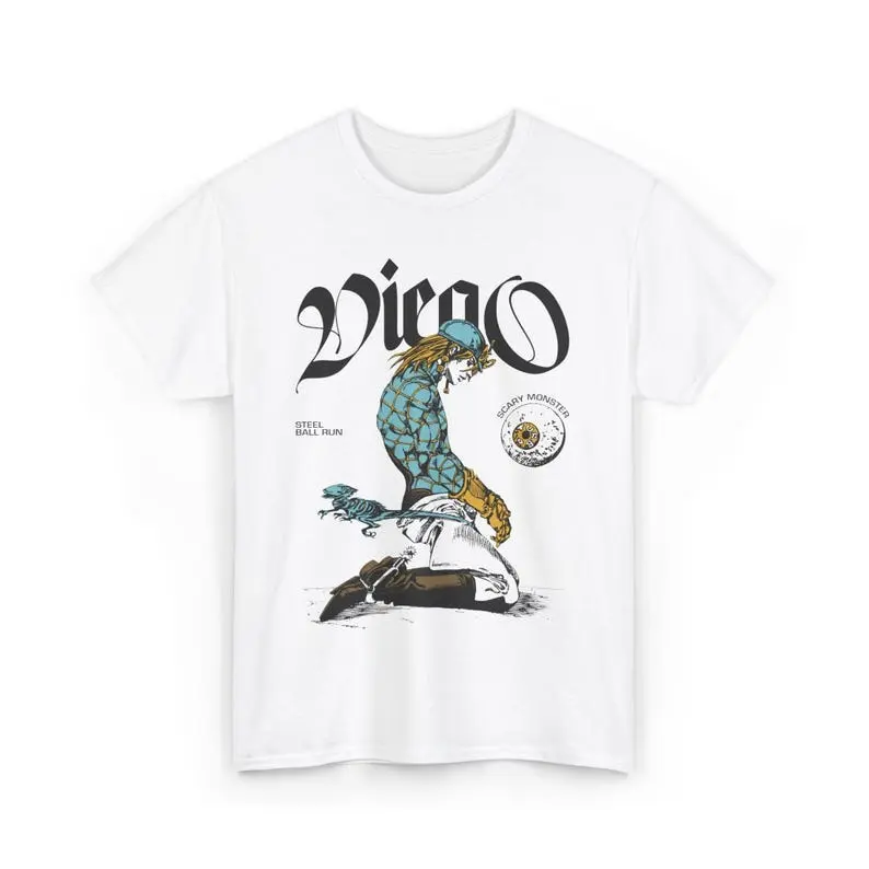 Gildan Women's Fitted Retro Cotton Short-Sleeve Round Neck Graphic T-Shirt - 1-Piece JoJo's Bizarre Adventure Steel Ball Run Diego Brando Anime Manga Casual Top, Quality Assured Regular Fit, Shortsleeve, Tshirt