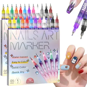 12-Color 0.5 mm Acrylic Marker Pen Set, Nail Art Markers,Drawing & Painting Point Liner Acrylic Paint Pen Kit, for Nail Drawing & Painting, Waterproof and Quick-Drying