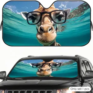 PIKPAKA Funny Giraffe Animal Sun Visor Car Sun Shade Windshield Cover UV Block Heat Insulation Reflective Keeps Car Cool Protects Dashboard Foldable Fits Most Vehicles SUV Truck