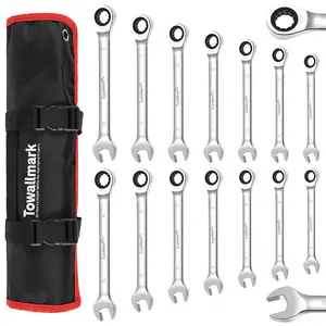 12PCS Swivel Ratchet Spanner Wrench Set, 8-19mm Metric CR-V Steel 72 Tooth Flexible Head Quick Release Repair Tools With Storage Bag For Car Motorcycle Bicycle Household DIY Maintenance