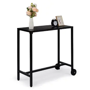 CalidoCasa 40" Outdoor Bar Table with Wheels Black, Narrow Rectangle Counter Height Table, Portable Rolling Bar for Balcony, Patio, Garden, Poolside, Entertaining, Cafes & Outdoor Parties