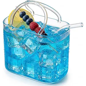 Glass Purse for Drinks, 26oz Clear Fixed-Handle Handbag Shaped Cup, Unique Glass Purse Vase for Flowers & Party Centerpieces, Wide Mouth Cocktail Glass, Creative DIY Gifts for Women Elegant Small Flower Vase
