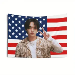 One Stray Lee Know peace flag featuring the American flag tapestry, a birthday gift designed by SKZ Mountain, a home decoration item, a fan-related product, a wall decoration, for K-pop enthusiasts. bedroom decor tapestry mens room decor， bedroom decor