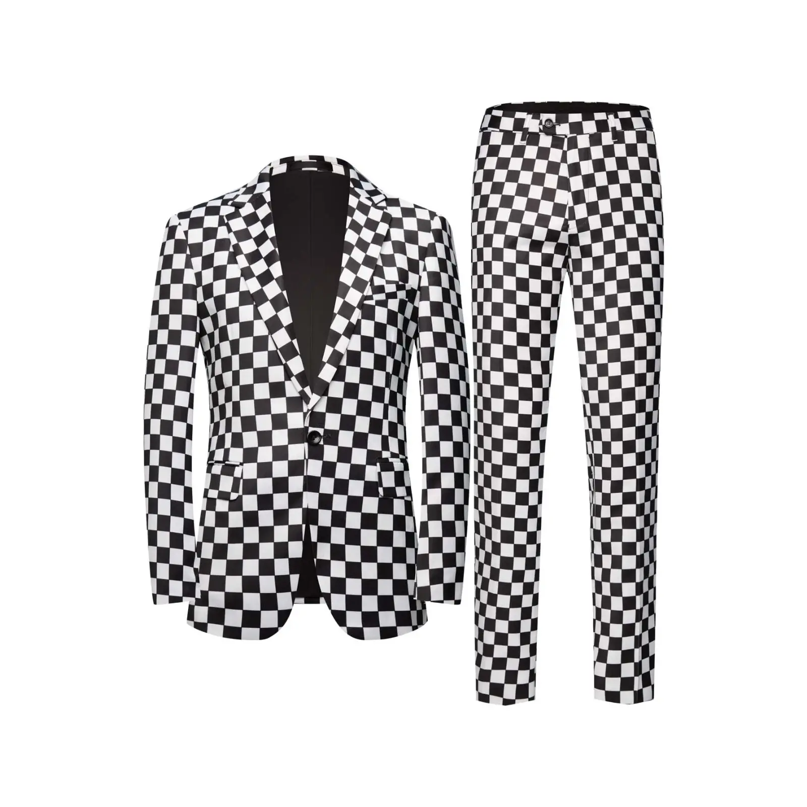 Men's Peak Lapel Suit - Two-piece Set - Black and White Checkered Track Jacket and Trousers, Suitable for Proms, Parties and Weddings