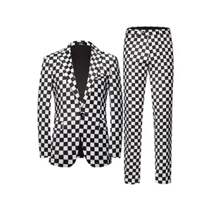 Men's Peak Lapel Suit - Two-piece Set - Black and White Checkered Track Jacket and Trousers, Suitable for Proms, Parties and Weddings