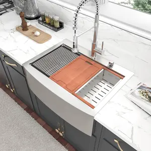 Sarlai 33 x 22 Inch Farmhouse Workstation Drop In Kitchen Sink Single Bowl Ledge Topmount Kitchen Sink 16 Gauge Stainless Steel Sink Apron Front Kitchen Sink