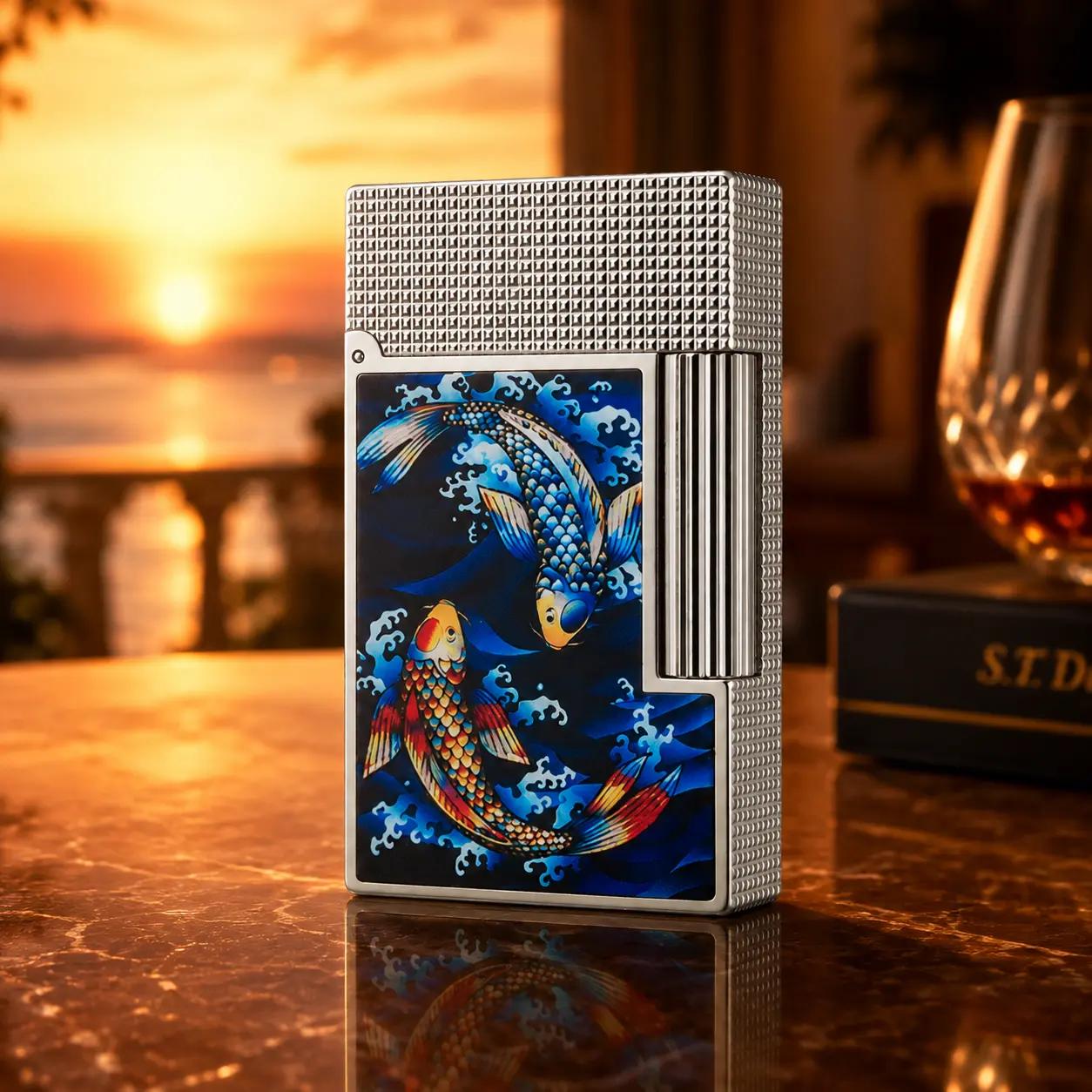 [Double Flame] DPT Koi Fish Diamond-Head Silver Lighter (No Fuel) Ideal Gift for Boyfriends