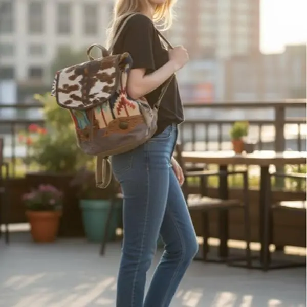 aztec/cowprint backpack
