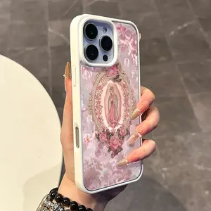 Magnetic Compatible Case for iPhone 17 16 E Pro Max 15 Plus 14 13 12 11 XS XR, Pastel Pink Ornate Religious Art Print | Silicone, Lightweight, Aesthetic, Scratch Resistant, and Cute Protection