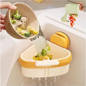 Sink Strainer Basket,2025 New Upgraded Suction Cup Press Sink Drainer Basket,Automatic Dumping Sink Strainer Basket,Faucet Sponge Storage Rack,Corner Sink Trash Catcher for Food Waste (Yellow) GDFHDSG