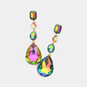 Multi-Color Multi Stone Drop Pageant Earrings  | Prom Earrings | 620417
