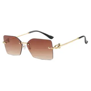 Frameless Edge-Cut Sunglasses 2025 New Style High-End Round Face UV Protection Unisex Polygonal Metal Trendy Ins Design