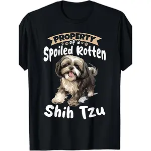 Fashion Graphic Shih Tzu Lover T-Shirt For Men, Vintage Heavyweight Crew Neck Tee, Shih Tzu Face & Paw Print, Comfort Casual Outfit, All Season Wear, Perfect Gift For Shih Tzu Owners Dog Mom Dog Dad