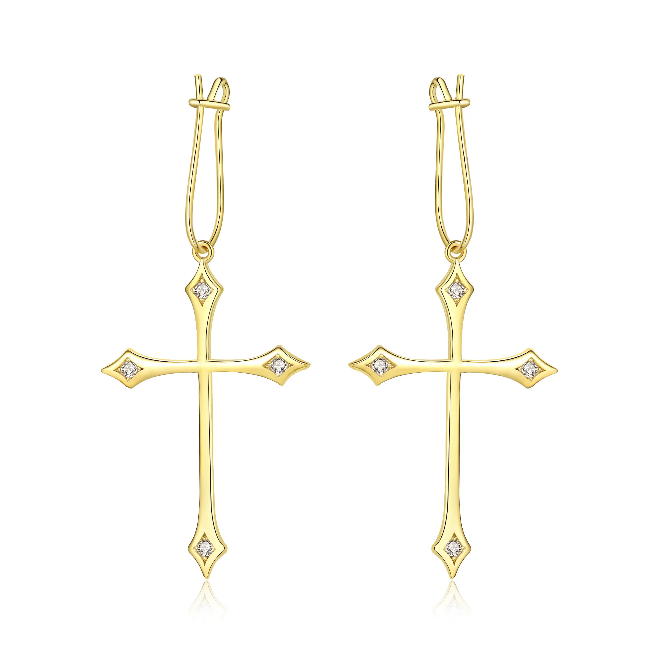 OIDEA Women's Gold Tone Cross Drop Earrings, Religious Statement Style with Mirror Polished Finish and Rhinestones, Meaningful Gift for Evening, Female