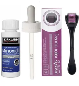 Kirkland Minoxidil Hair Regrowth Treatment For Men- 1 Month Supply + Dropper & Derma Roller