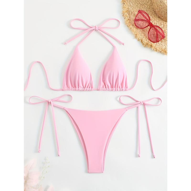 Women's Adjustable String Bikini Set, Classic Halter Tie Swimwear ...