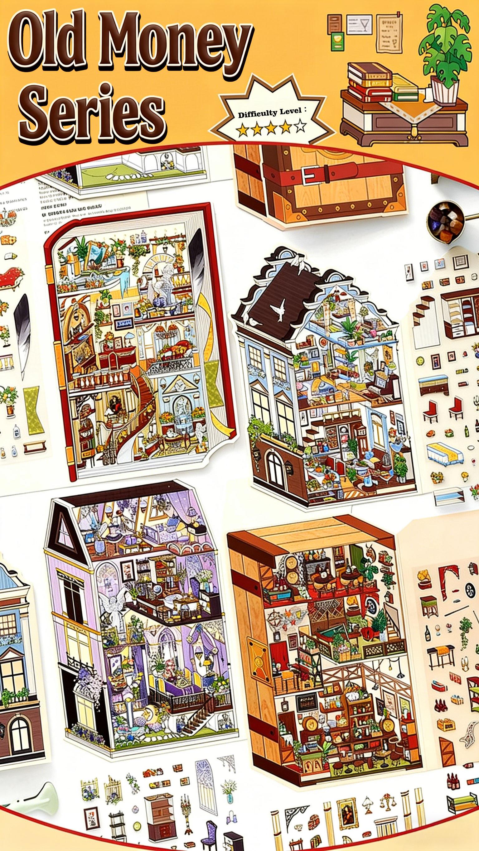 Old Money Series – 3D Foldable Scene Sticker Kit,DIY Buildable Miniature Diorama for Room Decor & Display,Vintage European Gift for Collectors & Craft Lovers, PET Sticker Set