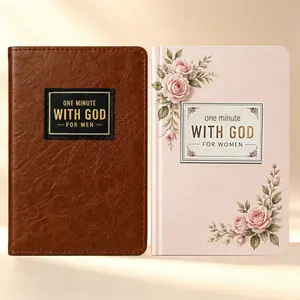 One Minute With God Devotional Set for Men & Women,365 Devotions in Brown Faux Leather, Portable Reflection Book,Bible Study & Prayer Notebook,Perfect Couples or Christian Gift, Birthday Gifts