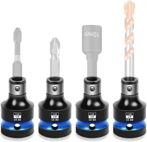 4 count Impact Bit Holders 1/2 Square Drive to 1/4 Hex Bit Socket Adapter, Impact Wrench Ratchet Use, Cr-Mo Steel