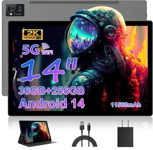 POWMUS 14" Tablet 2025 Latest Android 14 with 14 Inch Display 36GB RAM 256GB ROM, Wifi, 8+13MP Camera 11580mAh Battery Widevine L1 4 Speakers - Gray
