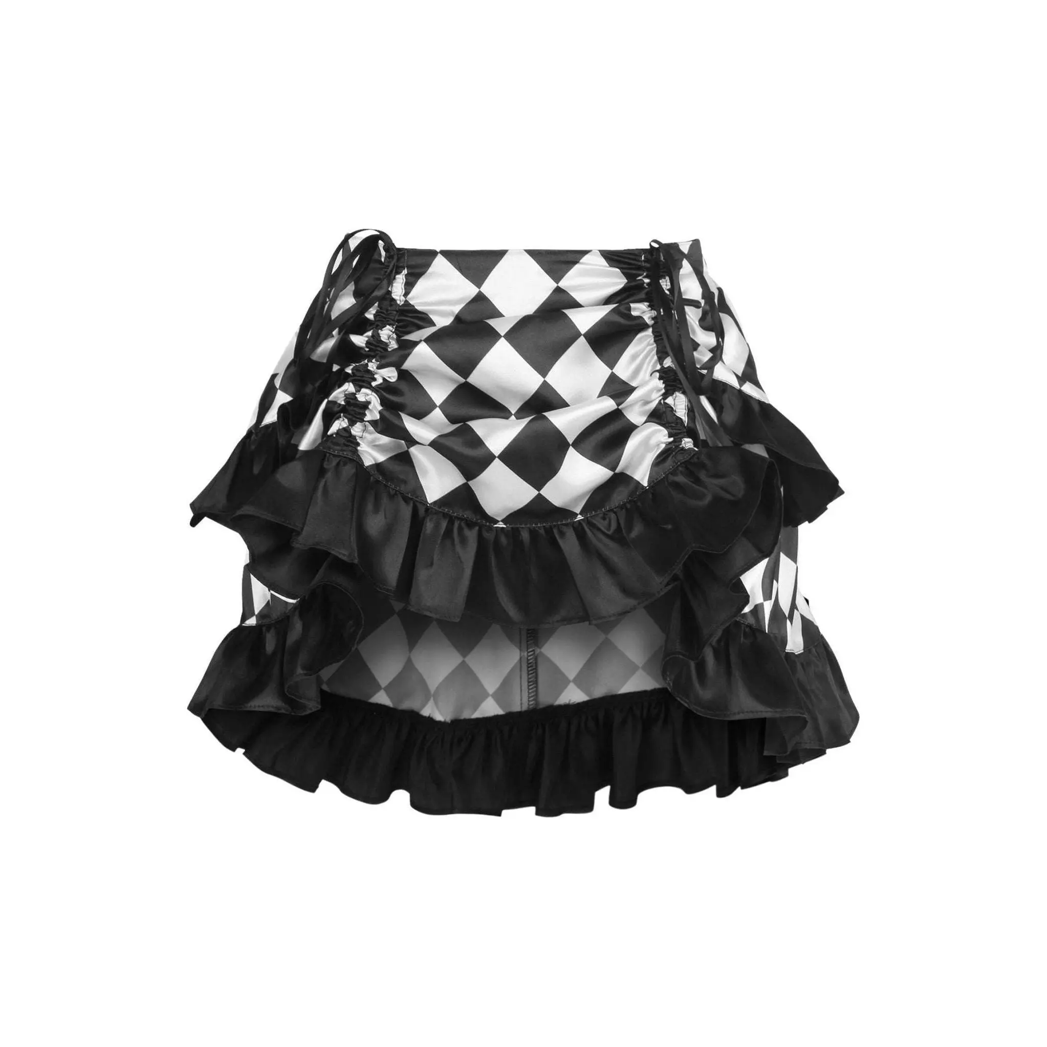 Black/White Diamond Print Satin Ruched Bustle Skirt