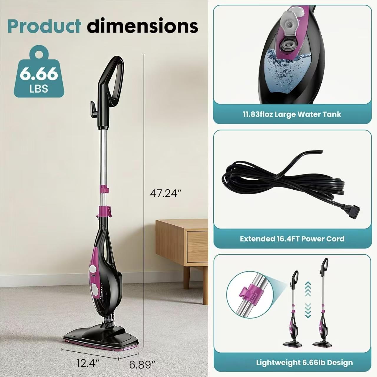 1550W Steam Mop & Handheld Cleaner 10-in-1, Multi-Surface Floor Steamer for Hardwood Tile Carpet, Detachable for Windows Grout, 16FT Cord & Pads Included
