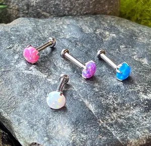 1pc Titanium Push In Prong Set Opal 16g Labret Stud Lip Ring Helix Ear Cartilage