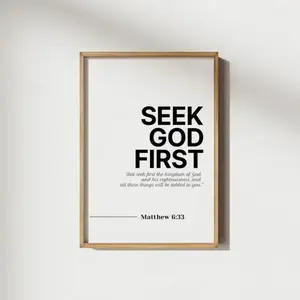 Style Inspirational Matthew 6:33 Seek God First Bible Verse Artistic Print, Waterproof Christian Paintings, Box-Included Home Decor for Kitchen & Room Decoration (Home Supplies, Posters & Prints)