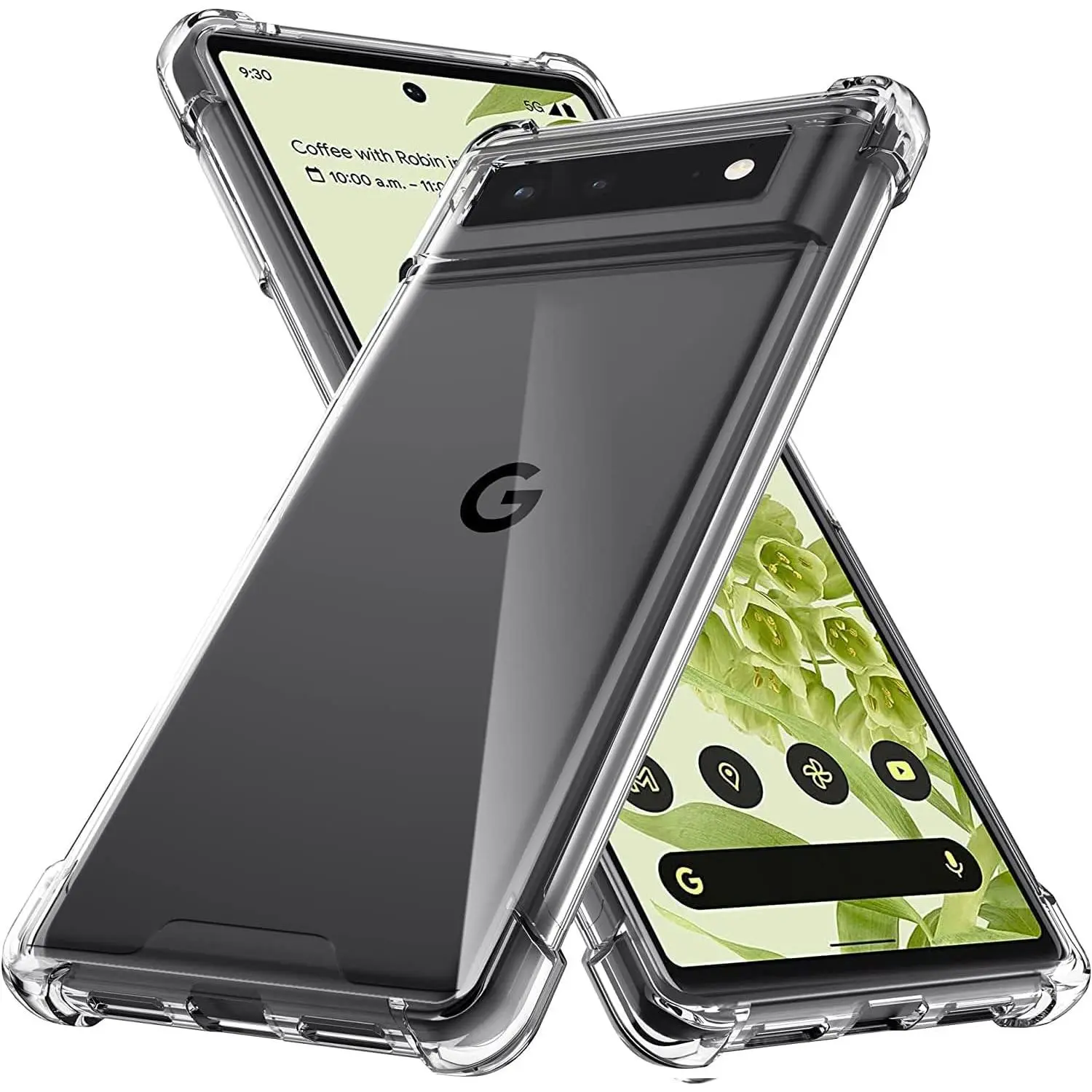 Case for  Pixel 6 Shockproof Bumper Protective Cover Hybrid Design Hard PC  + Flexible TPU Raised Bezel Slim Fit with Airbags Corners  Clear