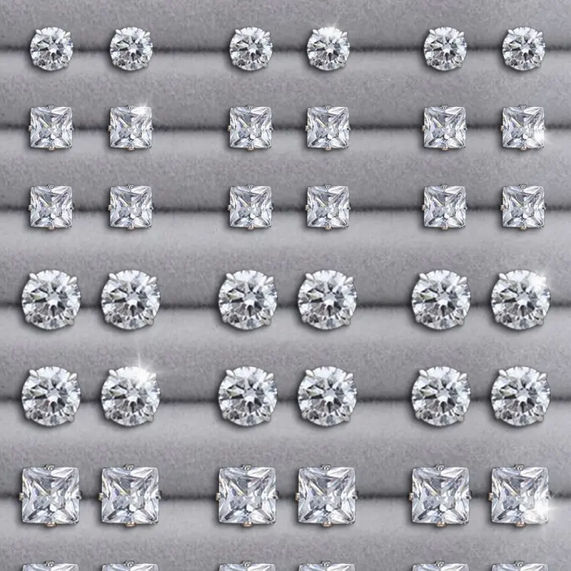 24/36 Pairs Unisex Ear Studs, Stud Earring Sets, Geometric Zircon Earrings, Elegant Geometric Heart Design, Artificial Zircon, All-Season Sparkling Jewelry, Perfect for Gifts