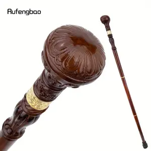 Brown Creative Round Wooden Fashion Walking Stick Decorative Cospaly Wood Walking Cane Halloween Mace Wand Crosier 95cm