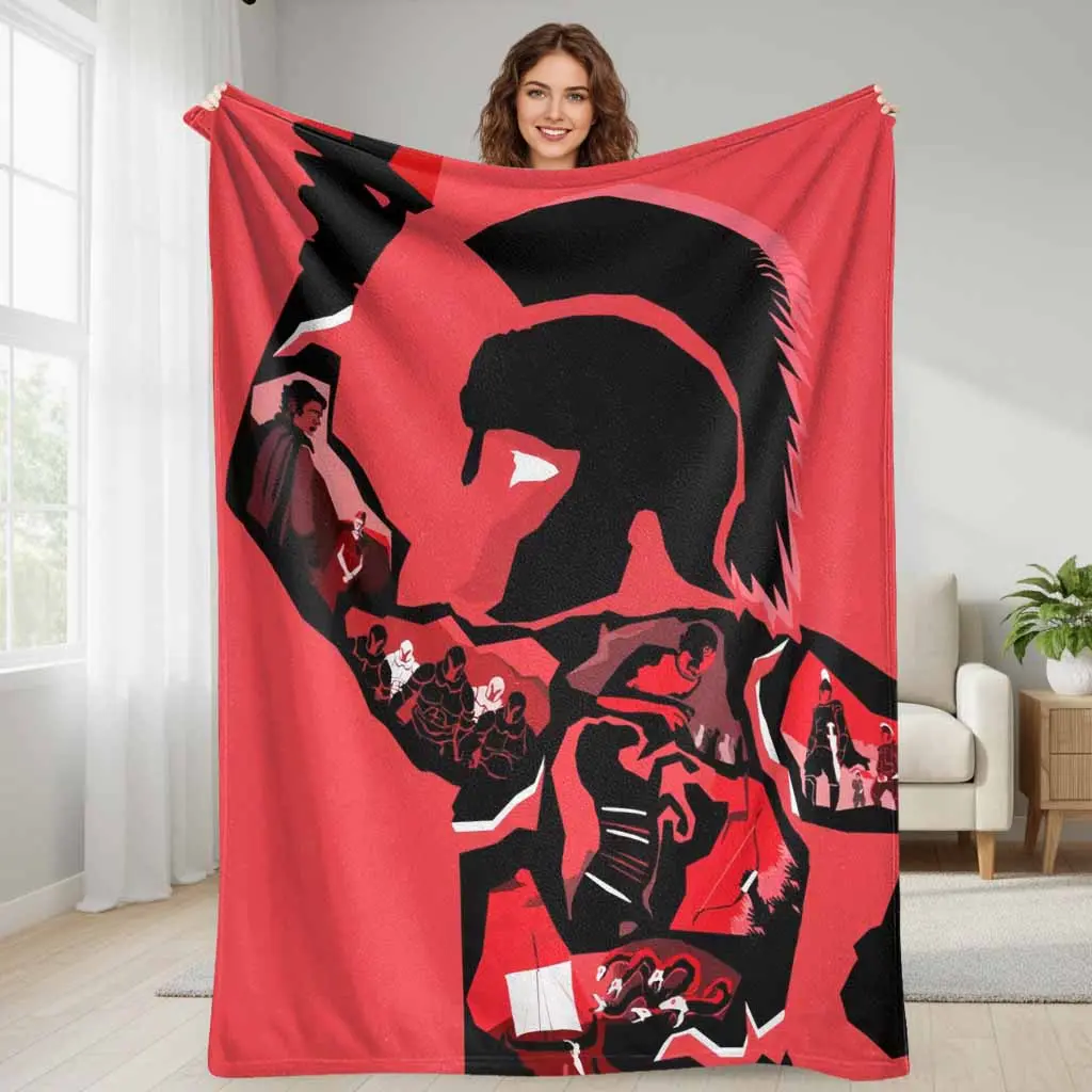 Spartan Warrior Flannel Fleece Blanket, Ancient Greek Soldier Print, Ultra Soft Lightweight Cozy Bed Throw for Living Room Sofa, Bedroom Bedding Decor, Holiday-Birthday Gift for Enthusiasts, All-Season Warmth Travel Comfort