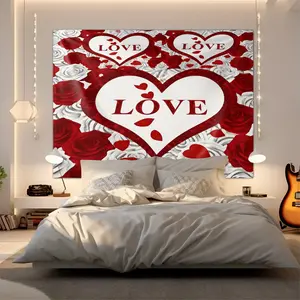 Romantic Red Rose Love Heart Tapestry, Unique Wall Art Decoration, Perfect for Living Room Bedroom Dorm, Home Decor