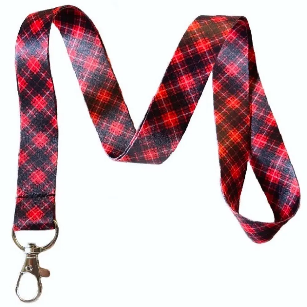 Execucat Lanyard - Red Tartan Plaid - ID Badge Holder & Keychain