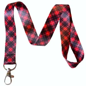 Execucat Lanyard - Red Tartan Plaid - ID Badge Holder & Keychain