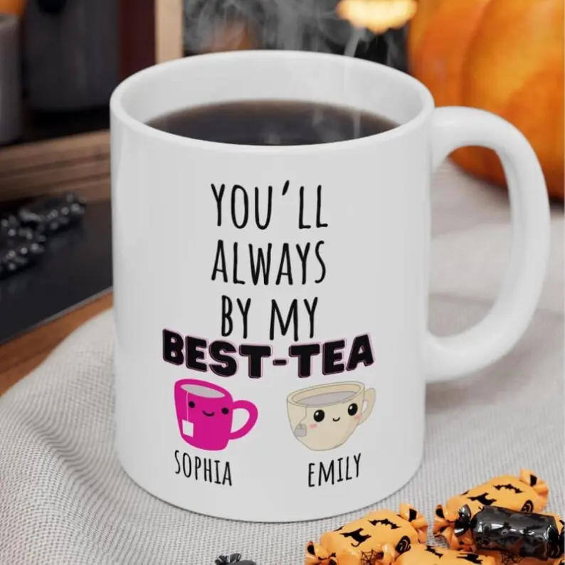 Personalized Best Friend Mug – Custom BFF Coffee Cup With Names – Cute “Best-Tea” Gift For Sisters, Long Distance Friends, Birthday