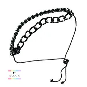 Black Chunky Chain Rhinestone Adjustable Slider Bracelet / Adjustable Bracelet / Double Chain Slider Bracelet / Rhinstone Chunky Chain Double Strand Slider Bracelet