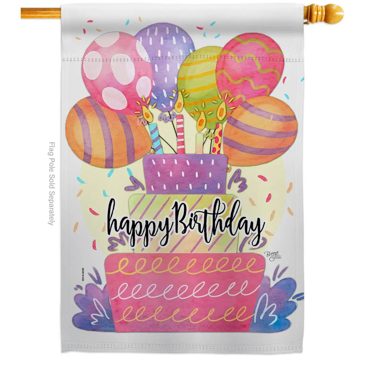 Breeze Decor H115182-BO 28 x 40 in. Happy Birthday Balloon House Flag with Celebration Double-Sided Decorative Vertical Decoration Banner Garden Yard Gift