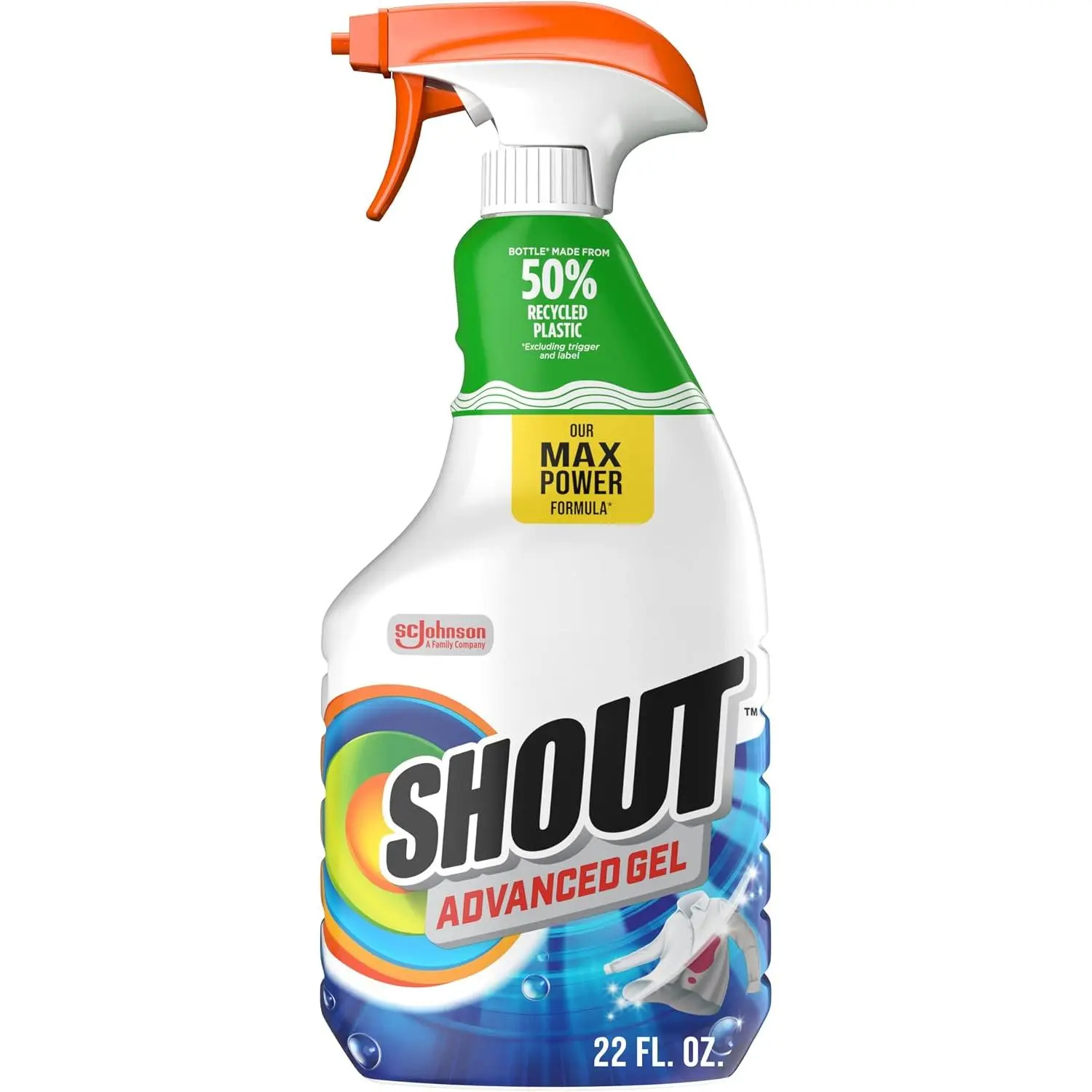 SHOUT Advanced Laundry Stain Remover Gel for Clothes Laundry, Breaks Down Stubborn, Dried-in, and Tough Stains, 22oz Spray (Packaging May Vary)