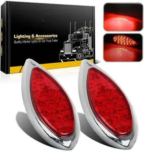 2PCS Red 35 LED Chrome Tear Drop Truck Trailer Stop Turn Brake Tail Lights Sealed w/High Low Brightness