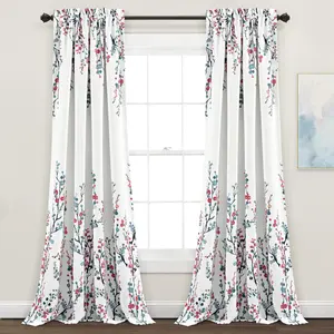 Lush Decor Mirabelle Watercolor Floral Light Filtering Window Curtain Panels Blue/Coral 52x84+2 Set