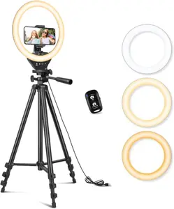 Sensyne 10'' Ring Light with 50'' Extendable Tripod Stand, LED Circle Lights with Phone Holder for Live Stream/Makeup/Youtube Video/Tiktok, Compatible with All Phones sensyne