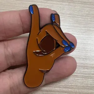 Zeta Phi Beta Sorority enamel lapel pin, kitty hand sign, with glitter royal blue nails exquisite brooch