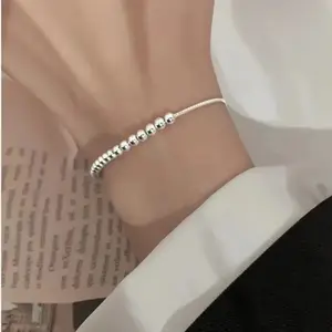 925 Sterling Silver Round Beads Adjustable Chain Bracelet for Women Men Simple Vintage Luxury Jewelry for Party Wedding